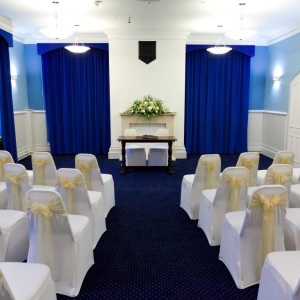 Front of ground floor room set up for wedding