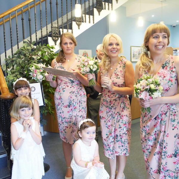 Bridesmaids in reception area