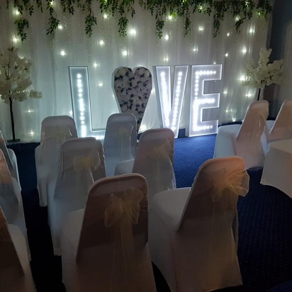 Lit up love lights for wedding