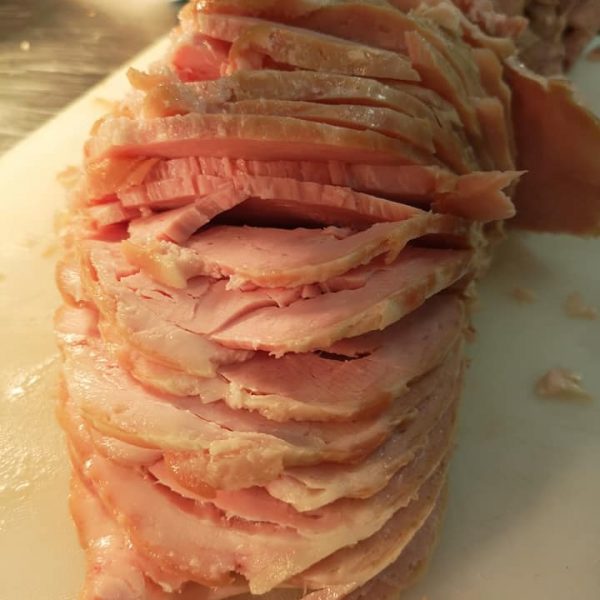 Sliced gammon to be served